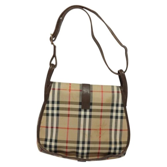 Burberrys Nova Check Shoulder Bag Canvas Beige Gold Auth 117545 - Picture 2 of 15